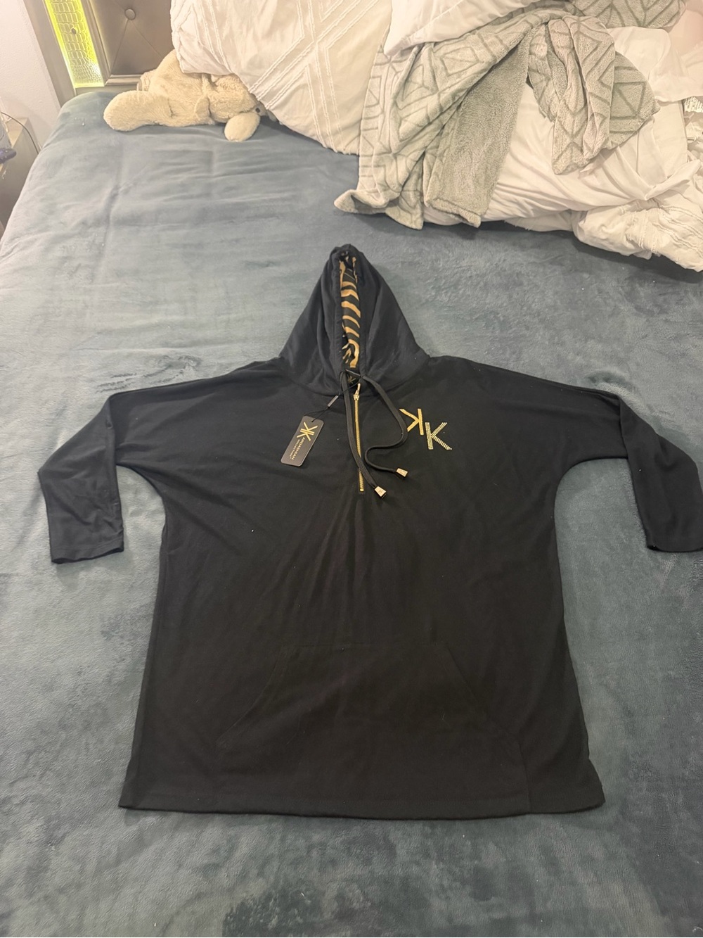 Kardashians Black Womens Zip-Up Hoodie with Gold Accents